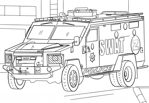 Kolorowanka ciężarówka SWAT policja